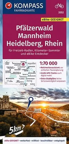  KOMPASS Fahrradkarte 3352 Pfälzerwald, Mannheim, Heidelberg, Rhein 1:70.000 | Sonstiges |  Sack Fachmedien