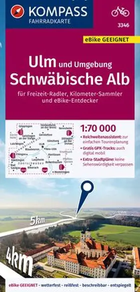  KOMPASS Fahrradkarte 3346 Ulm und Umgebung, Schwäbische Alb 1:70.000 | Sonstiges |  Sack Fachmedien