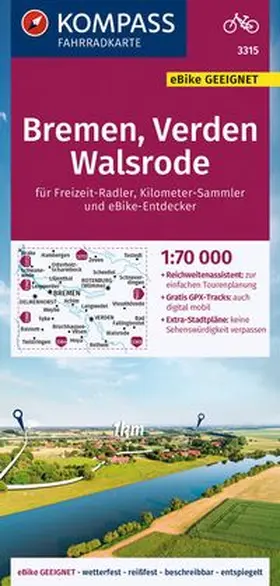  KOMPASS Fahrradkarte 3315 Bremen, Verden, Walsrode 1:70.000 | Sonstiges |  Sack Fachmedien