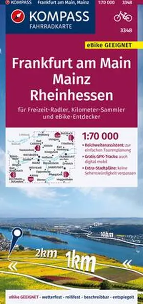 KOMPASS Fahrradkarte 3348 Frankfurt a.M., Mainz, Rheinhessen 1:70.000 | Sonstiges |  Sack Fachmedien