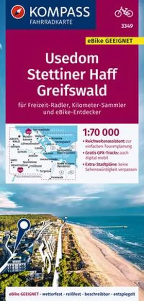  KOMPASS Fahrradkarte 3349 Usedom, Stettiner Haff, Greifswald 1:70.000 | Sonstiges |  Sack Fachmedien