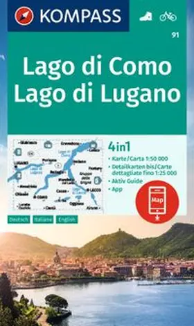 KOMPASS Wanderkarte 91 Lago di Como, Lago di Lugano 1:50.000 | Sonstiges |  Sack Fachmedien