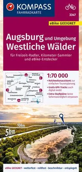  KOMPASS Fahrradkarte 3347 Augsburg und Umgebung, Westliche Wälder 1:70.000 | Sonstiges |  Sack Fachmedien