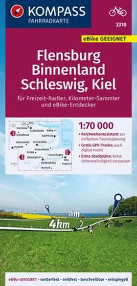  KOMPASS Fahrradkarte 3310 Flensburg Binnenland, Schleswig, Kiel 1:70.000 | Sonstiges |  Sack Fachmedien