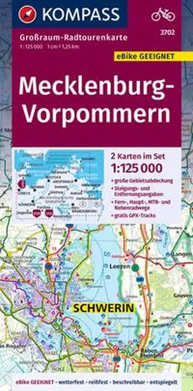  KOMPASS Großraum-Radtourenkarte 3702 Mecklenburg-Vorpommern 1:125.000 | Sonstiges |  Sack Fachmedien