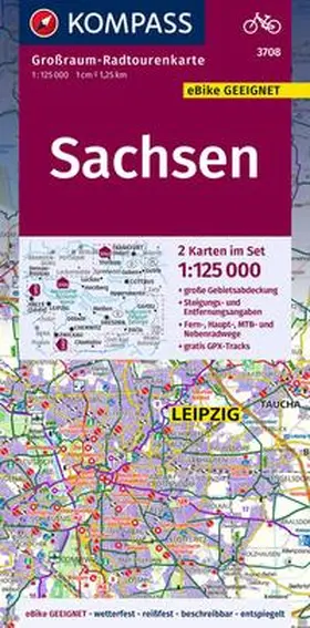  KOMPASS Großraum-Radtourenkarte 3708 Sachsen 1:125.000 | Sonstiges |  Sack Fachmedien