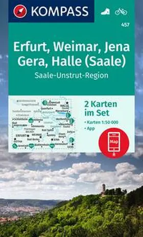  KOMPASS Wanderkarten-Set 457 Erfurt, Weimar, Jena, Gera, Halle (Saale) (2 Karten) 1:50.000 | Sonstiges |  Sack Fachmedien