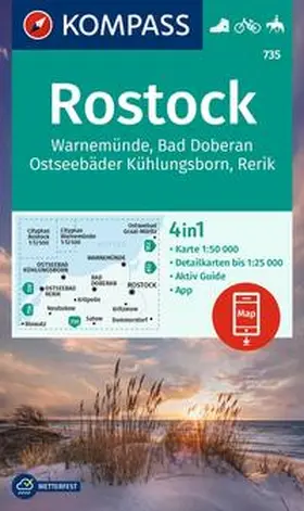  KOMPASS Wanderkarte 735 Rostock, Warnemünde, Bad Doberan, Ostseebäder Kühlungsborn, Rerik 1:50.000 | Sonstiges |  Sack Fachmedien