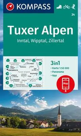  KOMPASS Wanderkarte 34 Tuxer Alpen, Inntal, Wipptal, Zillertal 1:50.000 | Sonstiges |  Sack Fachmedien