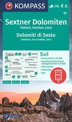  KOMPASS Wanderkarte 58 Sextner Dolomiten, Toblach, Innichen, Lienz / Dolomit di Sesto, Dobbiaco, San Candido, Lienz 1:50.000 | Sonstiges |  Sack Fachmedien