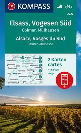  KOMPASS Wanderkarten-Set 2222 Elsass, Vogesen Süd, Alsace, Vosges du Sud, Colmar, Mülhausen, Mulhouse (2 Karten) 1:50.000 | Sonstiges |  Sack Fachmedien