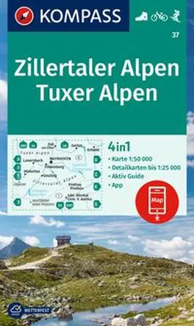  KOMPASS Wanderkarte 37 Zillertaler Alpen, Tuxer Alpen 1:50.000 | Sonstiges |  Sack Fachmedien