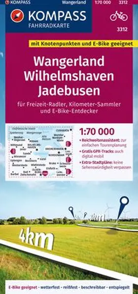  KOMPASS Fahrradkarte 3312 Wangerland, Wilhelmshaven, Jadebusen mit Knotenpunkten 1:70.000 | Sonstiges |  Sack Fachmedien
