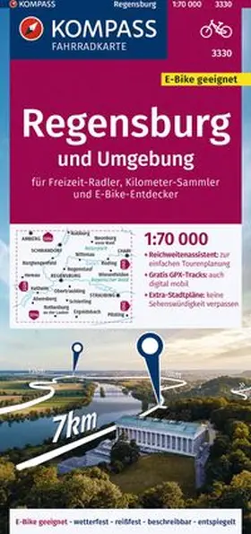  KOMPASS Fahrradkarte 3330 Regensburg und Umgebung 1:70.000 | Sonstiges |  Sack Fachmedien