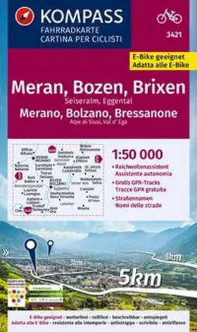  KOMPASS Fahrradkarte 3421 Meran, Bozen und Umgebung 1:50.000 | Sonstiges |  Sack Fachmedien