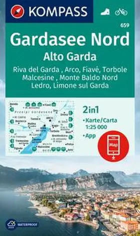  KOMPASS Wanderkarte 659 Gardasee Nord / Alto Garda, Riva del Garda, Arco, Fiavé, Torbole, Malcesine, Monte Baldo Nord, Ledro, Limone sul Garda 1:25.000 | Sonstiges |  Sack Fachmedien