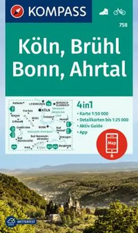 KOMPASS Wanderkarte 758 Köln, Brühl, Bonn, Ahrtal 1:50.000 | Sonstiges |  Sack Fachmedien