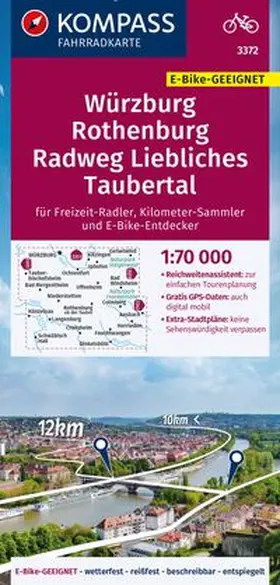  KOMPASS Fahrradkarte 3372 Würzburg, Rothenburg, Radweg Liebliches Taubertal 1:70.000 | Sonstiges |  Sack Fachmedien