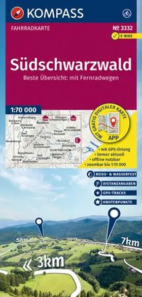  KOMPASS Fahrradkarte 3332 Südschwarzwald mit Knotenpunkten 1:70.000 | Sonstiges |  Sack Fachmedien