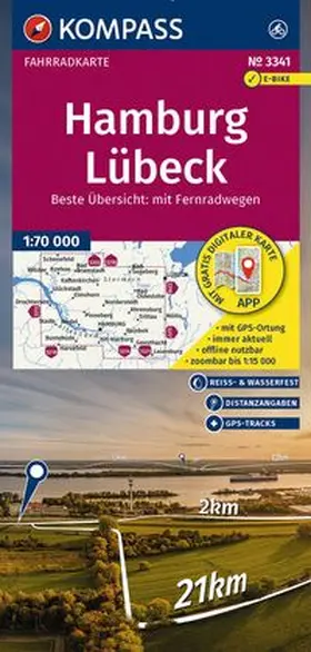  KOMPASS Fahrradkarte 3341 Hamburg, Lübeck 1:70.000 | Sonstiges |  Sack Fachmedien