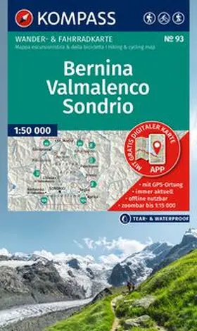  KOMPASS Wanderkarte 93 Bernina, Valmalenco, Sondrio 1:50.000 | Sonstiges |  Sack Fachmedien