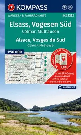  KOMPASS Wanderkarten-Set 2222 Elsass, Vogesen Süd / Alsace, Vosges du Sud, Colmar, Mülhausen / Mulhouse (2 Karten) 1:50.000 | Sonstiges |  Sack Fachmedien