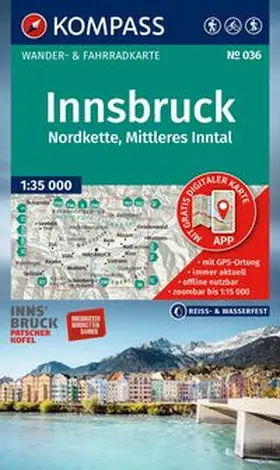  KOMPASS Wanderkarte 036 Innsbruck, Nordkette, Mittleres Inntal 1:35.000 | Sonstiges |  Sack Fachmedien