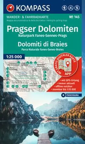  KOMPASS Wanderkarte 145 Pragser Dolomiten, Naturpark Fanes-Sennes-Prags / Dolomiti di Braies, Parco Naturale Fanes-Senes-Braies 1:25.000 | Sonstiges |  Sack Fachmedien