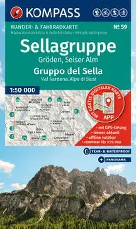  KOMPASS Wanderkarte 59 Sellagruppe, Gröden, Seiser Alm / Gruppo del Sella, Val Gardena, Alpe di Siusi 1:50.000 | Sonstiges |  Sack Fachmedien