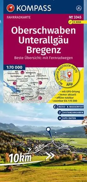  KOMPASS Fahrradkarte 3345 Oberschwaben, Unterallgäu, Bregenz 1:70.000 | Sonstiges |  Sack Fachmedien
