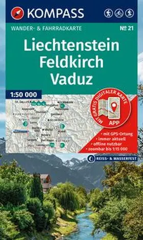  KOMPASS Wanderkarte 21 Liechtenstein, Feldkirch, Vaduz 1:50.000 | Sonstiges |  Sack Fachmedien