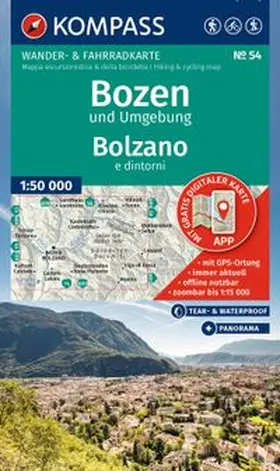  KOMPASS Wanderkarte 54 Bozen und Umgebung / Bolzano e dintorni 1:50.000 | Sonstiges |  Sack Fachmedien