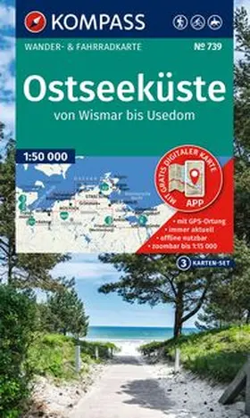  KOMPASS Wanderkarten-Set 739 Ostseeküste, von Wismar bis Usedom (3 Karten) 1:50.000 | Sonstiges |  Sack Fachmedien