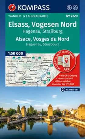  KOMPASS Wanderkarten-Set 2220 Elsass, Vogesen Nord, Hagenau, Straßburg / Alsace, Vosges du Nord, Haguenau, Strasbourg (2 Karten) 1:50.000 | Sonstiges |  Sack Fachmedien