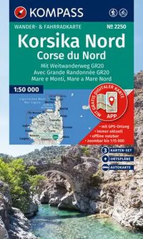  KOMPASS Wanderkarten-Set 2250 Korsika Nord, Corse du Nord, Weitwanderweg GR20 (3 Karten) 1:50.000 | Sonstiges |  Sack Fachmedien