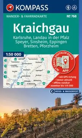  KOMPASS Wanderkarte 768 Kraichgau, Karlsruhe, Landau i. d. Pfalz, Speyer, Sinsheim, Eppingen, Bretten, Pforzheim 1:50.000 | Sonstiges |  Sack Fachmedien