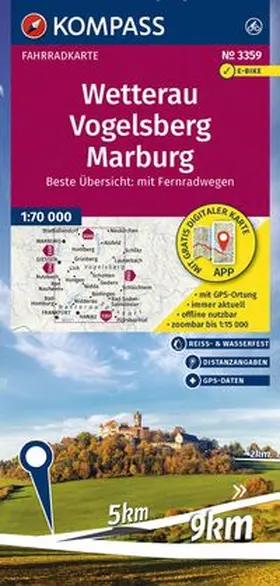  KOMPASS Fahrradkarte 3359 Wetterau, Vogelsberg, Marburg 1:70.000 | Sonstiges |  Sack Fachmedien