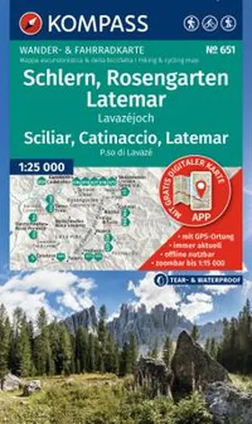  KOMPASS Wanderkarte 651 Schlern, Rosengarten, Latemar, Lavazéjoch / Sciliar, Catinaccio, Latemar, P.so di Lavazé 1:25.000 | Sonstiges |  Sack Fachmedien
