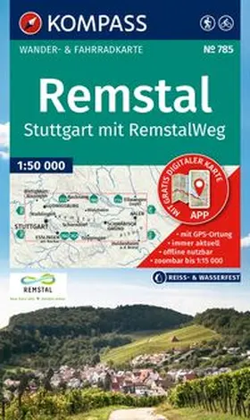  KOMPASS Wanderkarte 785 Remstal, Stuttgart, mit RemstalWeg 1:50.000 | Sonstiges |  Sack Fachmedien