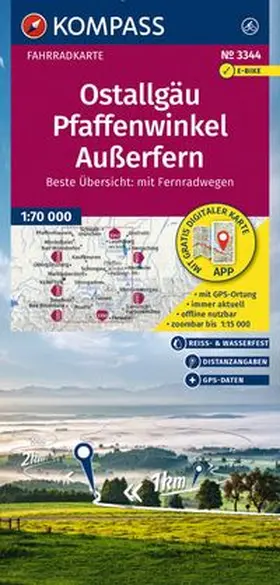  KOMPASS Fahrradkarte 3344 Ostallgäu, Pfaffenwinkel, Außerfern 1:70.000 | Sonstiges |  Sack Fachmedien