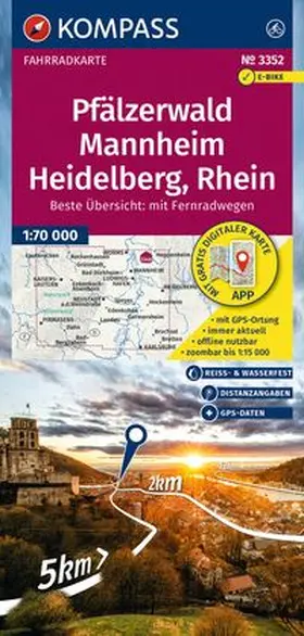  KOMPASS Fahrradkarte 3352 Pfälzerwald, Mannheim, Heidelberg, Rhein 1:70.000 | Sonstiges |  Sack Fachmedien