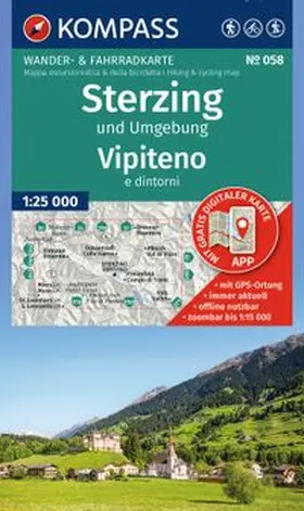  KOMPASS Wanderkarte 058 Sterzing und Umgebung / Vipiteno e dintorni 1:25.000 | Sonstiges |  Sack Fachmedien