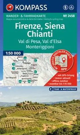  KOMPASS Wanderkarte 2458 Firenze, Siena, Chianti, Val di Pesa, Val d'Elsa, Monteriggioni 1:50.000 | Sonstiges |  Sack Fachmedien