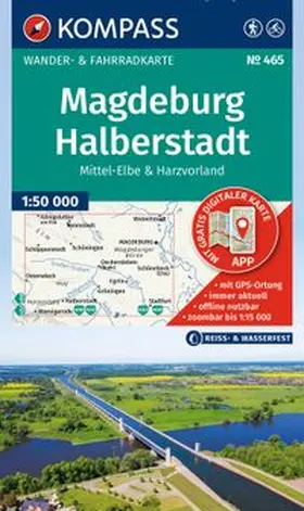  KOMPASS Wanderkarte 465 Magdeburg, Halberstadt, Mittel-Elbe & Harzvorland 1:50.000 | Sonstiges |  Sack Fachmedien