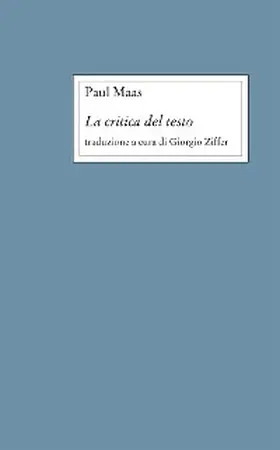 Maas |  La critica del testo | eBook | Sack Fachmedien