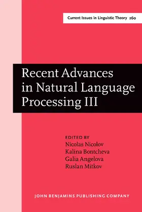 Nicolov / Bontcheva / Angelova | Recent Advances in Natural Language Processing III | Buch | 978-90-272-4774-2 | sack.de