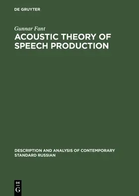 Fant | Acoustic Theory of Speech Production | Buch | 978-90-279-1600-6 | www.sack.de
