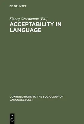 Greenbaum |  Acceptability in Language | Buch |  Sack Fachmedien