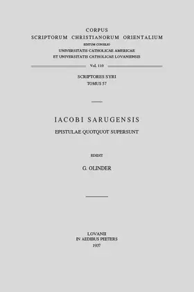 Olinder |  Iacobi Sarugensis Epistulae Quotquot Supersunt: (syr. II, 45), T. | Buch |  Sack Fachmedien