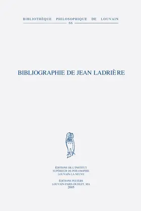 Ladriere / Ladrière |  Bibliographie de Jean Ladriere | Buch |  Sack Fachmedien